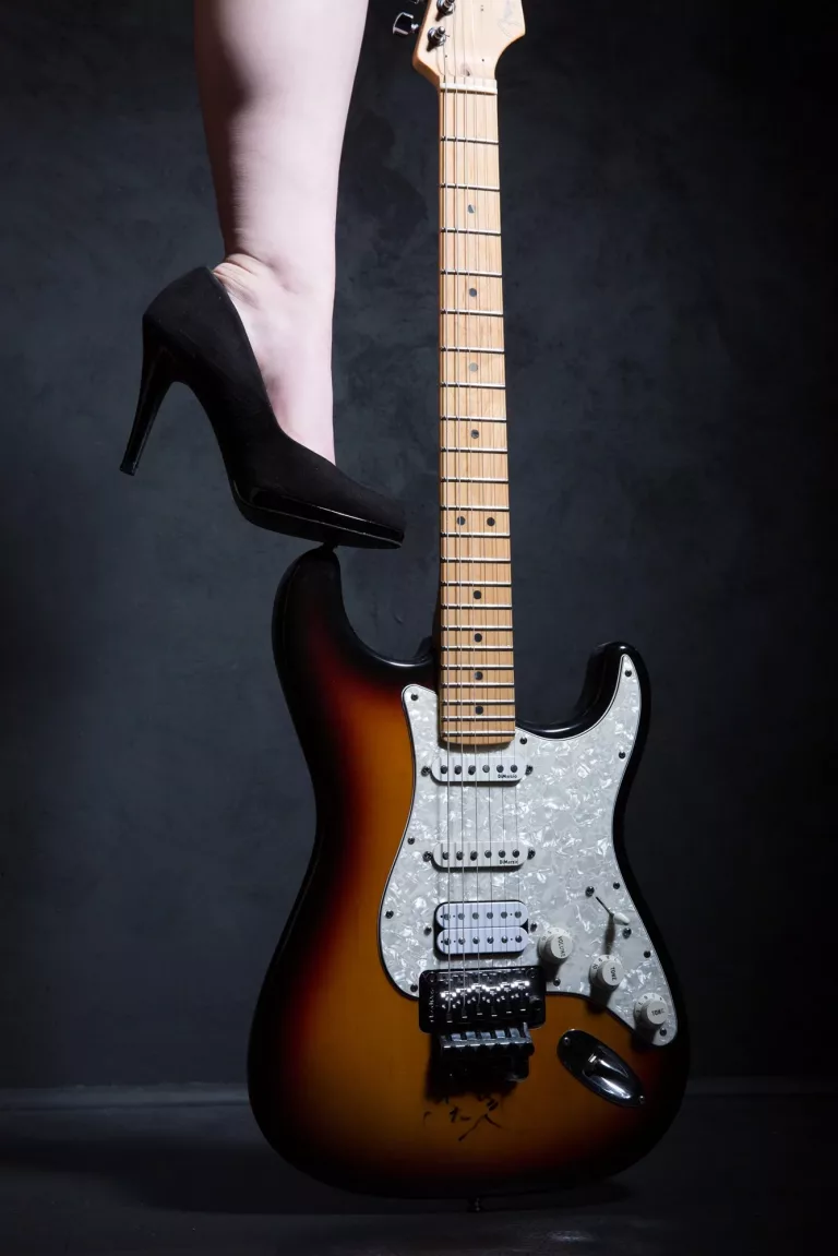 boudoir prop idea, a guitar and high heels