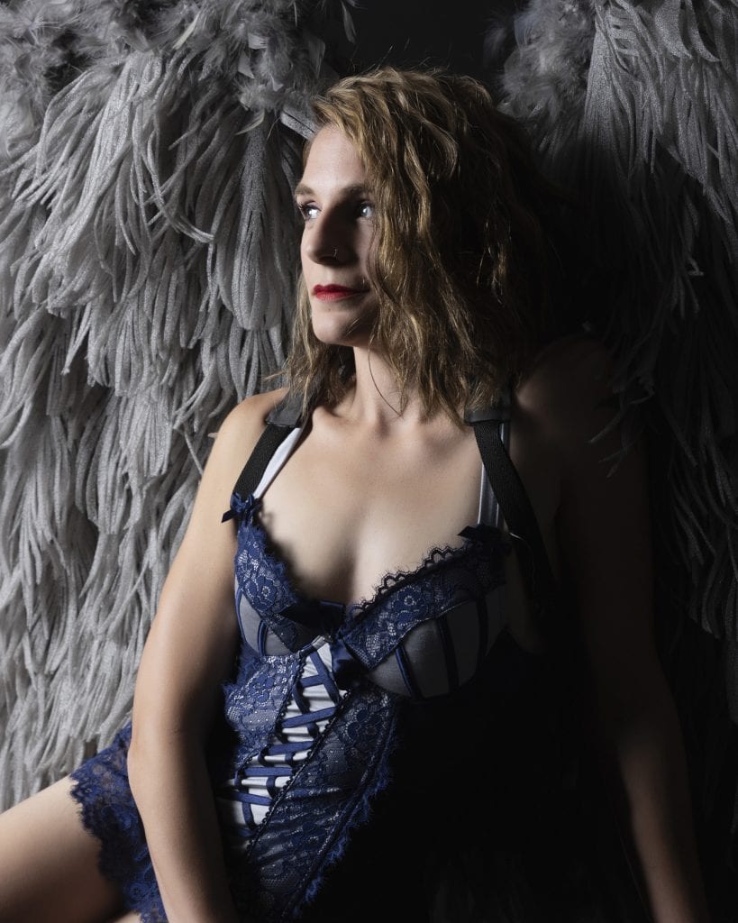 boudoir portrait in angel wings